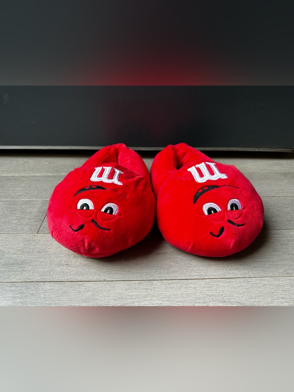 Kids Red M&M Character Plush Embroidered Warm Soft Slippers S/M Comfy